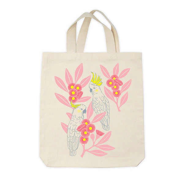 Cotton Tote Bag with Silver Gum and Cockatoos