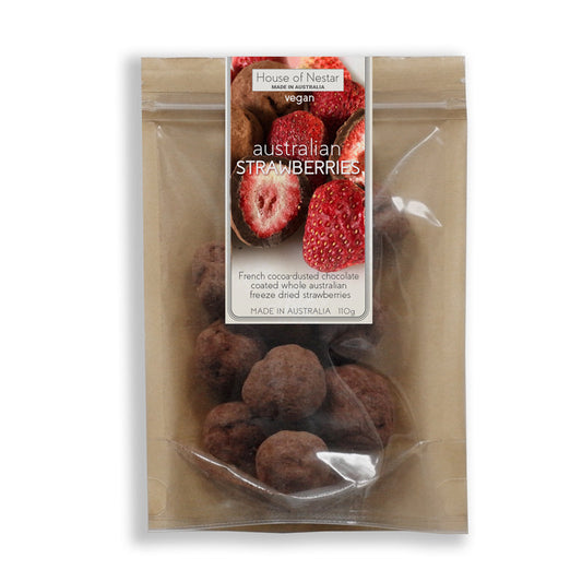 Australian freeze dried strawberries cocoa dusted